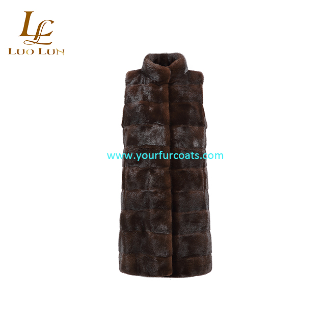 New Fashion Colorful Ladies Mink Fox Fur Vest Gilet Long Hit Color brown mink fur gilet