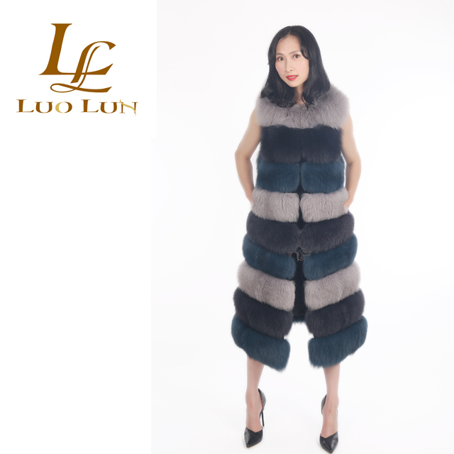 Luxury Whole Skin Women Fox Fur Jacket Caramel long Design Real Fox Fur Coat