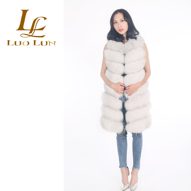 New Arrival Fashion warm vest real natural sleeveless long coat western style fluffy fitted fox fur vest
