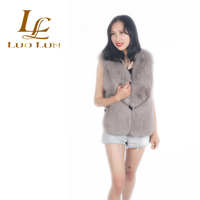 New design soft brown furry coats for women High Quality Short Style Fox Fur vest