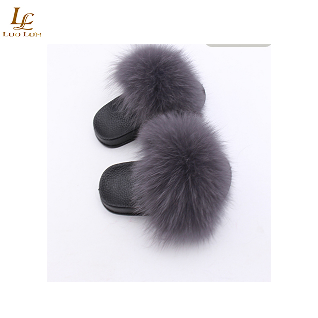 wholesale 2018 indoor fur slippers fox  fur slides for women