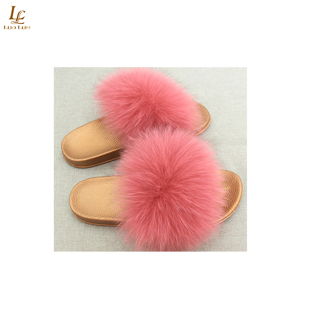 wholesale 2018 indoor fur slippers fox fur slides for women