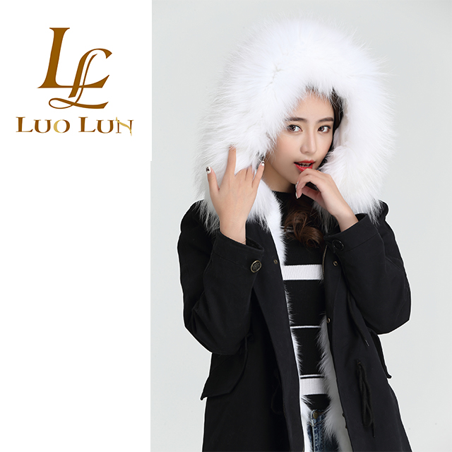 Fashion parka jacket women winter real fox linning with raccoon collar hooded parka