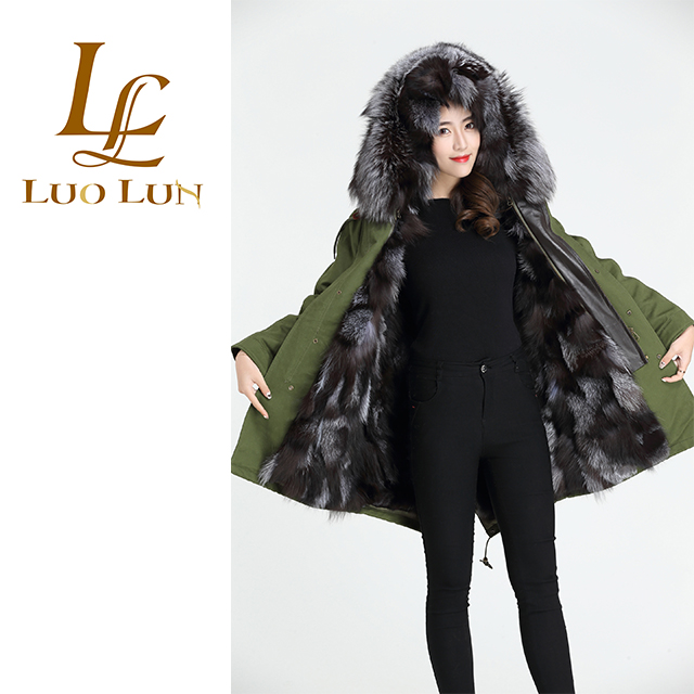 Hot Sale Women Winter real fox Fur Lining Jacket Fashion Style Raccon Fur Collar Parka