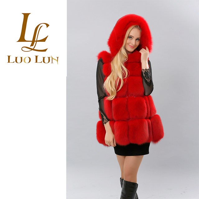 Real Fox Fur Coat High Quality Hooded Thick Winter Vest
