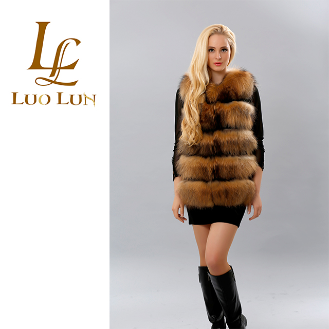 Modern long fur coat ladies leather fur vest women raccoon fur vest