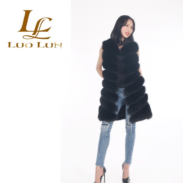 2018 New Fashion long style Sleeveless Outerwear Lady Winter Real fox Fur Vest Women slim waistcoat