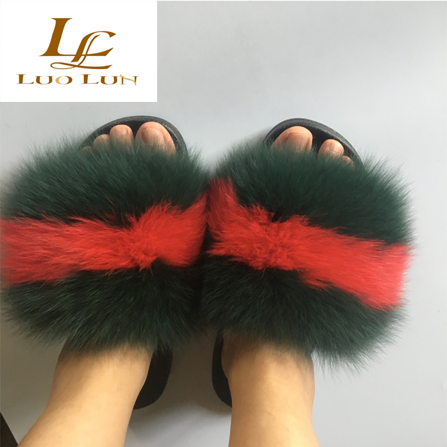 Fox Hair Slippers Women Fur Home Fluffy Sliders Plush Furry Summer Flats Sweet Ladies Shoes Large Size 45 Hot Sale Cute