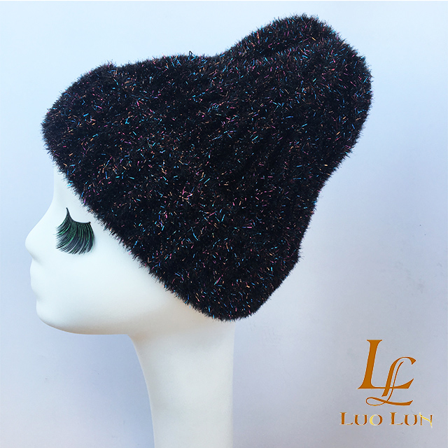 Acrylic Lurex beanie hat for woman winter