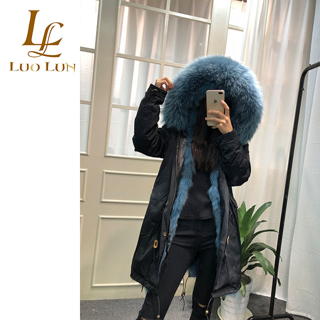 European fashionable winter warm super soft fur collar hooded luxury parka