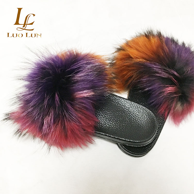 Real Fur Slippers Women Fox Home Winter Fluffy Sliders Comfort Natural Feather